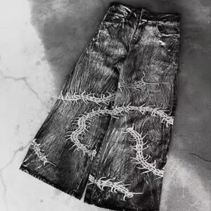 Edgy Graphic Wide-Leg Jeans